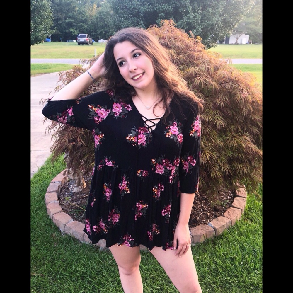 Terra & Sky Black Floral Shirt/Dress💜